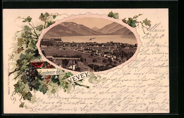 Cartoline postali: Lithographie Vevey, Teilansicht, 1897 – Usato da Berlin venduto da bartko-reher