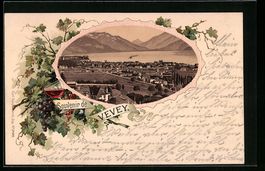 Lithographie Vevey, Teilansicht, 1897