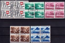 1952, Pro Patria Nr. B56-60 Viererblock-Serie, gestempelt.