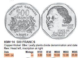Tutti le monete: GABUN 500 FRANCS 1985 – Nuovo (secondo la descrizione) da winterthur venduto da CoinPassion 2