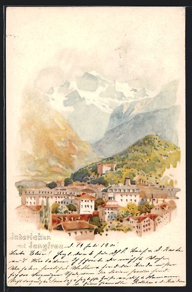 Ansichtskarten: Litho Interlaken, Gesamtansicht mit Jung – Gebraucht aus Berlin von bartko-reher