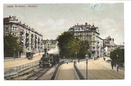 St. Gallen - Stadt - Dampfzug - Einfahrt Bahnhofstrasse 1909