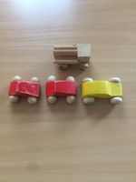 4 Autos: Sigikid 3 x Holzauto, 1Lastwagen 1x gelb ohne Marke