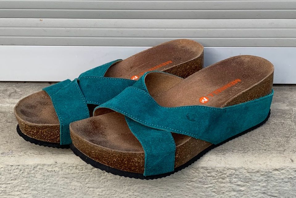 Merrell Damenschuhe: Superbe mule MERRELL cuir nubuck turquoise compensée n.37 – Gebraucht aus Martigny von only__you 4