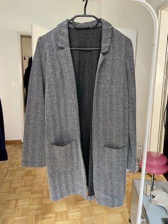 Damen Cardigan Blazer, Grösse M, Grau-Weiss Muster
