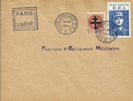 FRANKREICH BRIEF POSTE SPECIALE PARIS LIBERE 1944