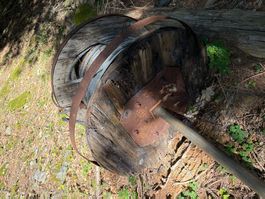 Seilwinden Stahlseil Tragseil muss im Wald abgeholt werden.