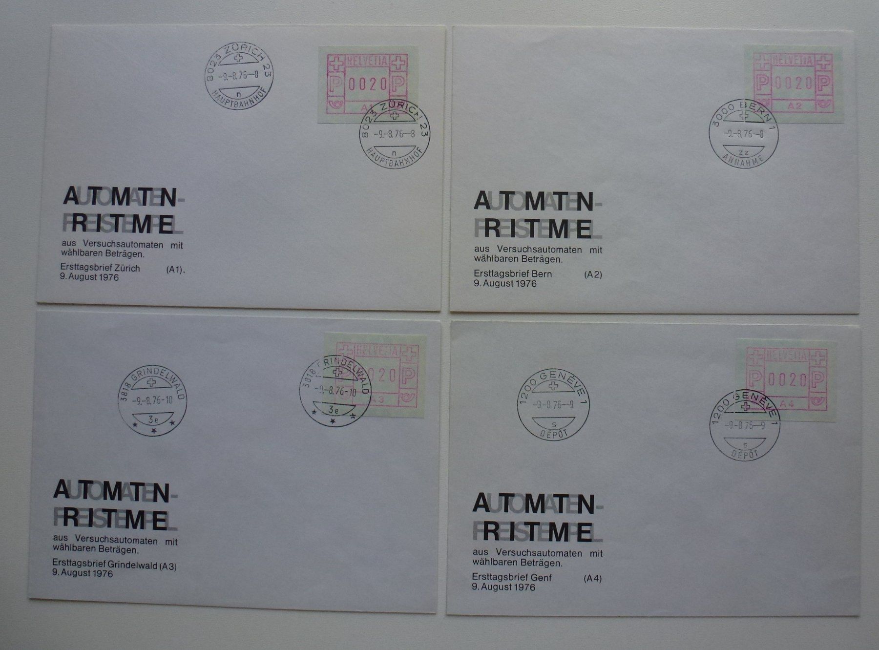 Tutti i francobolli: ATM 1976 ++ 4 FDC einzeln ATM A1-A4 - 9.8.1976 – Usato da Walkringen venduto da Casablanca777