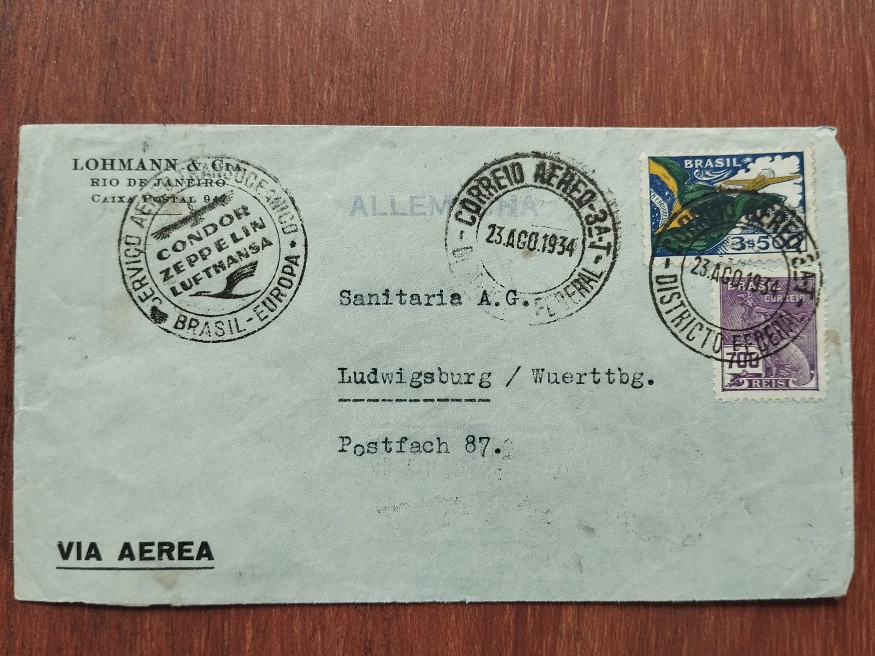 Tutti i francobolli: Zeppelin Luftpost von Brasilien 1934 1 – Usato da Villars-sur-Glâne venduto da MiguelDelgado