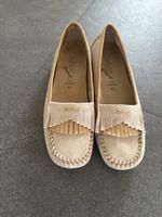 Gabor Mokassin Schuhe Damen Gr. 4½ Beige Fransen Sommertage