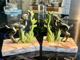 ART DECO BUCHSCHÜTZER ZINKGUSS MARMOR FRANKREICH UM 1930