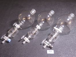 3 x Rundkolben Tropftrichter mit Hahn aus Glas