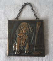 Kleines Kupfer-Bild mit Hundabbildung10cm x 10cm
