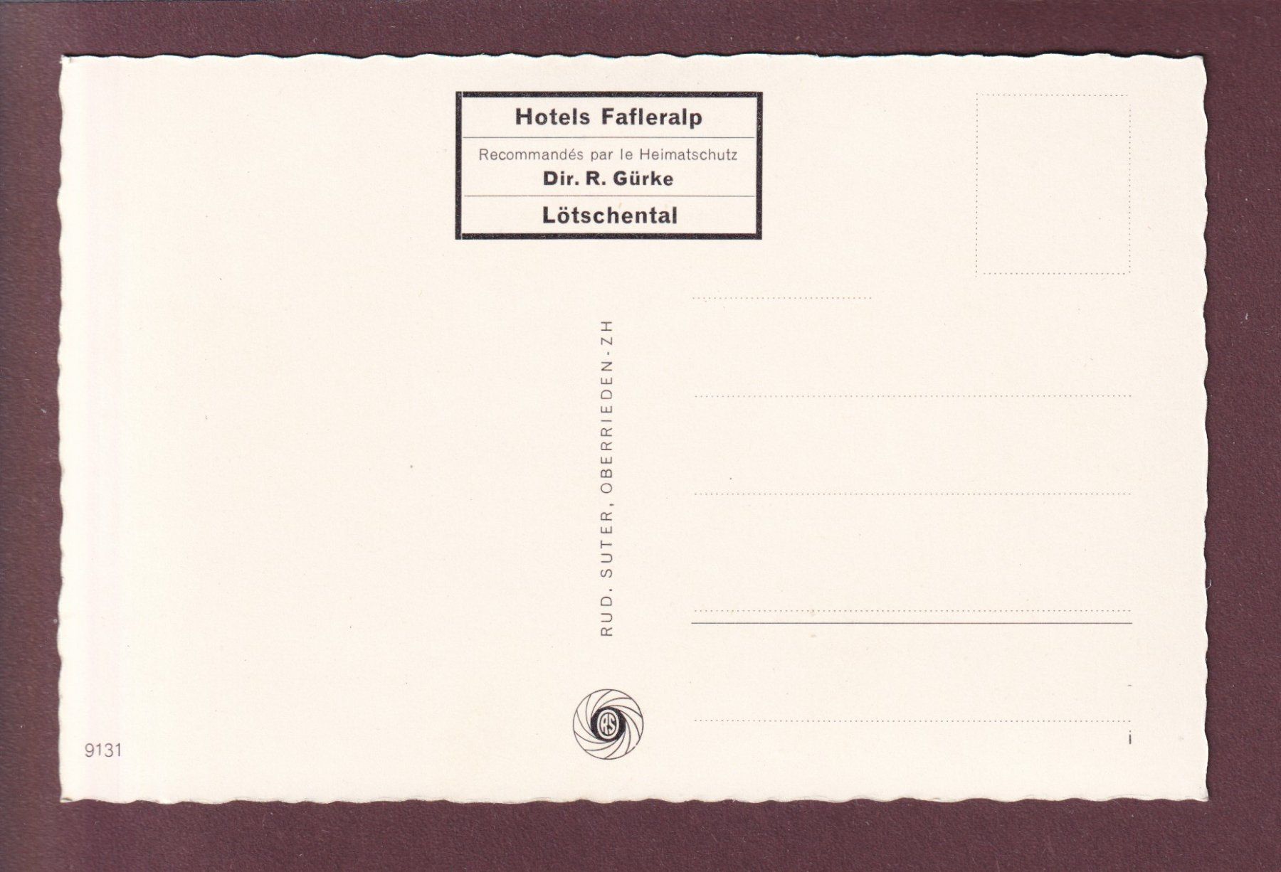 Cartoline postali: HOTEL FAFLERALP – Usato da Pully venduto da nicecards 1