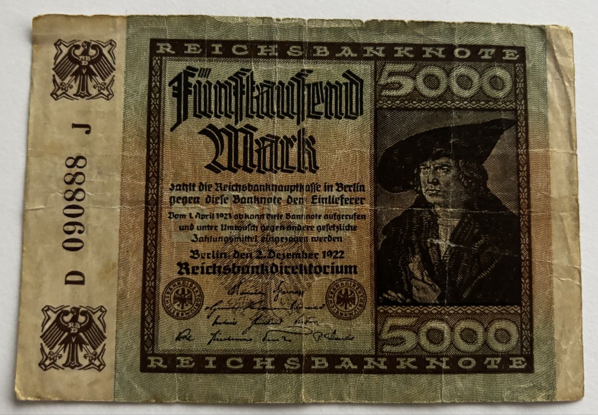 Banconote: Deutschland 5000 Mark 1922 – Usato da Algetshausen venduto da Carrhard
