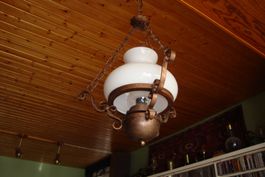Deckenlampe Look antik, Hängelampe, Petrollampe, Glas/Metall