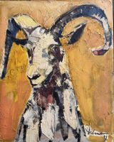 Original CH John Ulmann „Steinbock“ 1957 (Öl auf Holzplatte)