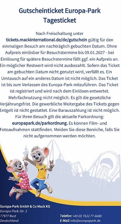 Gutscheine: 4 Gutscheine Europapark – Gebraucht aus Frauenfeld von Fabianafon 1