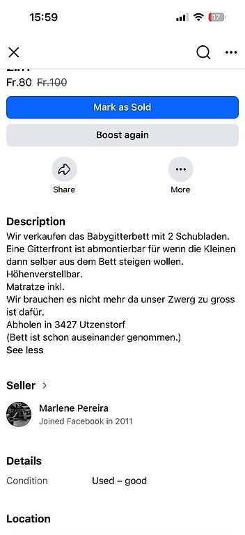 Lits: Gitterbett – D'occasion à Ostermundigen par deb1deb1 2