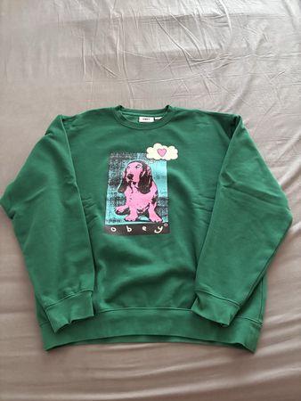Obey Sweatshirt Grün Hund Motiv Grösse M Top Zustand!