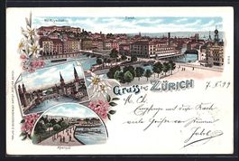Litho Zürich, verschiedene Ortsansichte