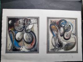 PAUL CARTIER DOPPEL LITHOGRAPHIE SIGNIERT PROBEDRUCK