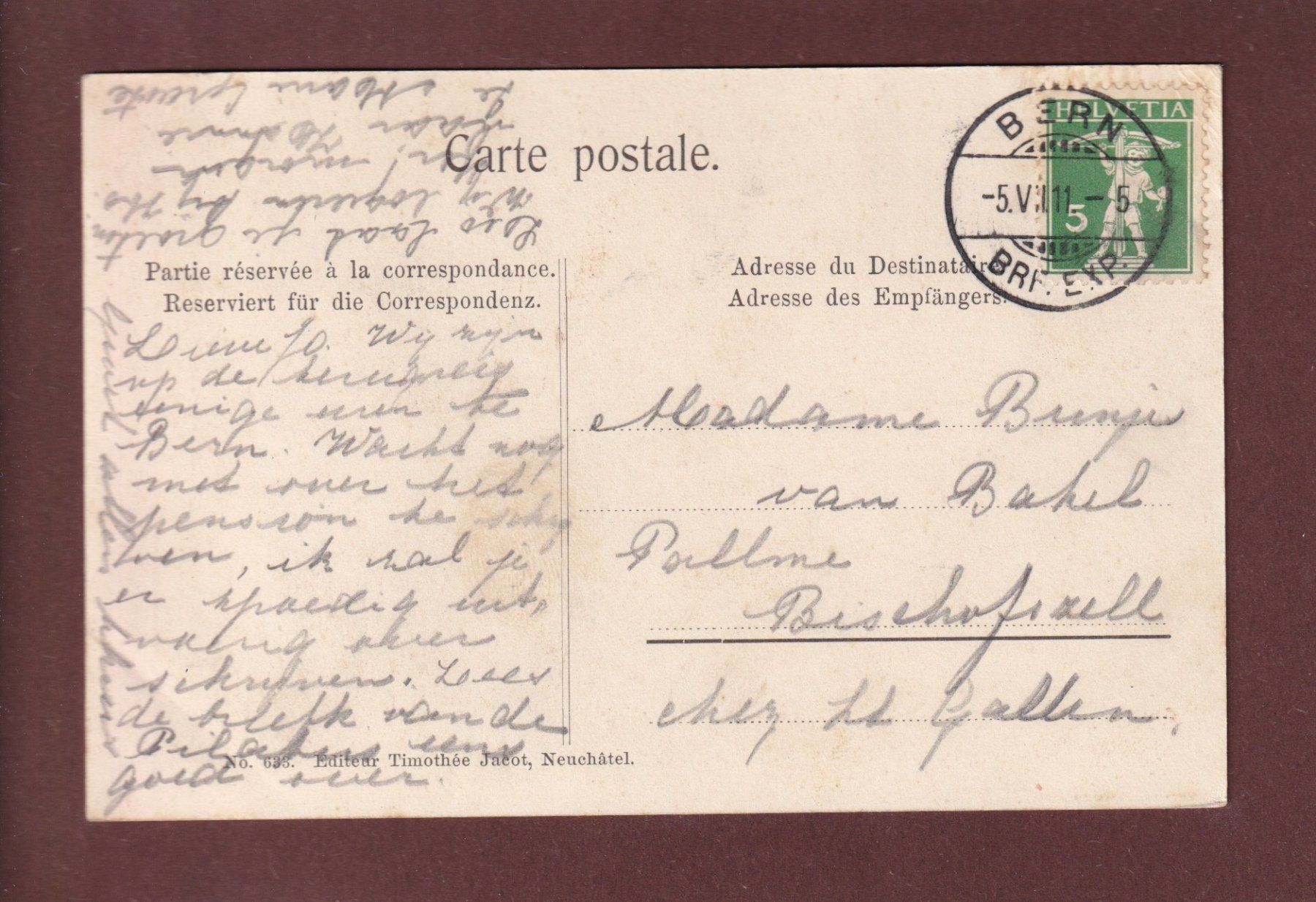 Cartoline postali: BERN - Nydckquartier mit Gurten - 1911 – Usato da Pully venduto da nicecards 1