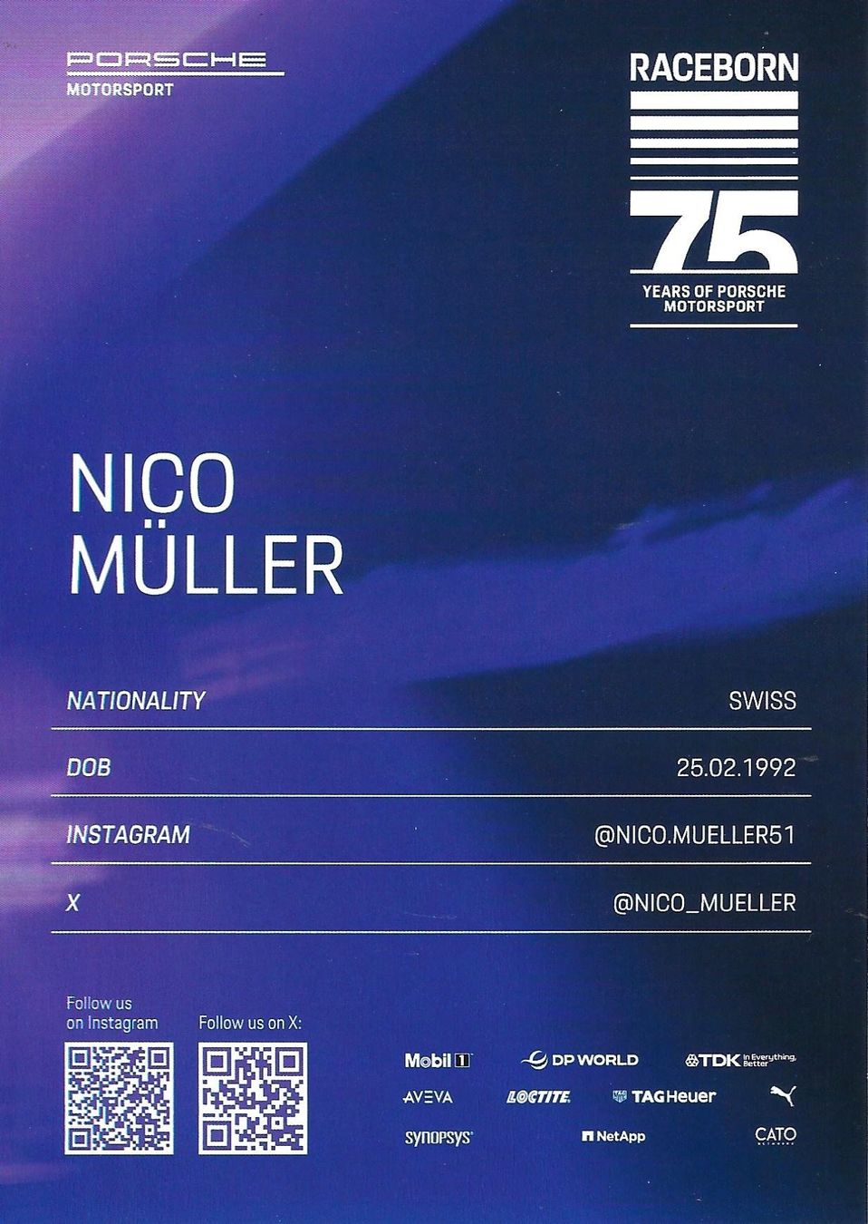 Autografi: Autogrammkarte; Nico Müller, Formel E 25/26 – Usato da Aarburg venduto da Hktm 1