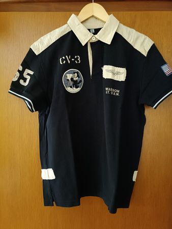Polo  Warson homme noir CV-3 U.S.N. taille L bon état