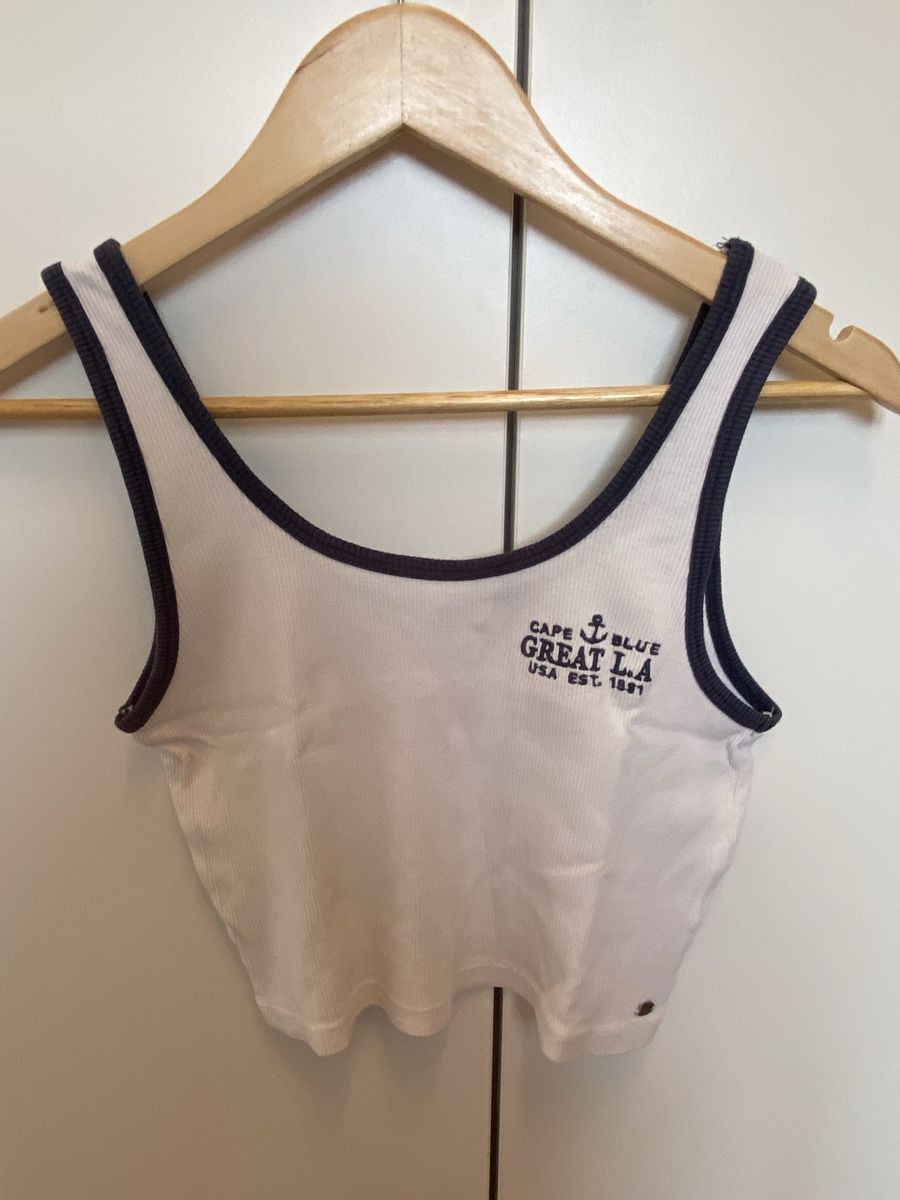Pull&Bear Top: Pull&Bear Débardeur court blanc imprimé taille S – Usato da Aigle venduto da Celina28