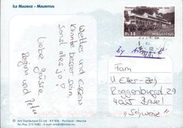 AK Mauritius mit Briefmarke