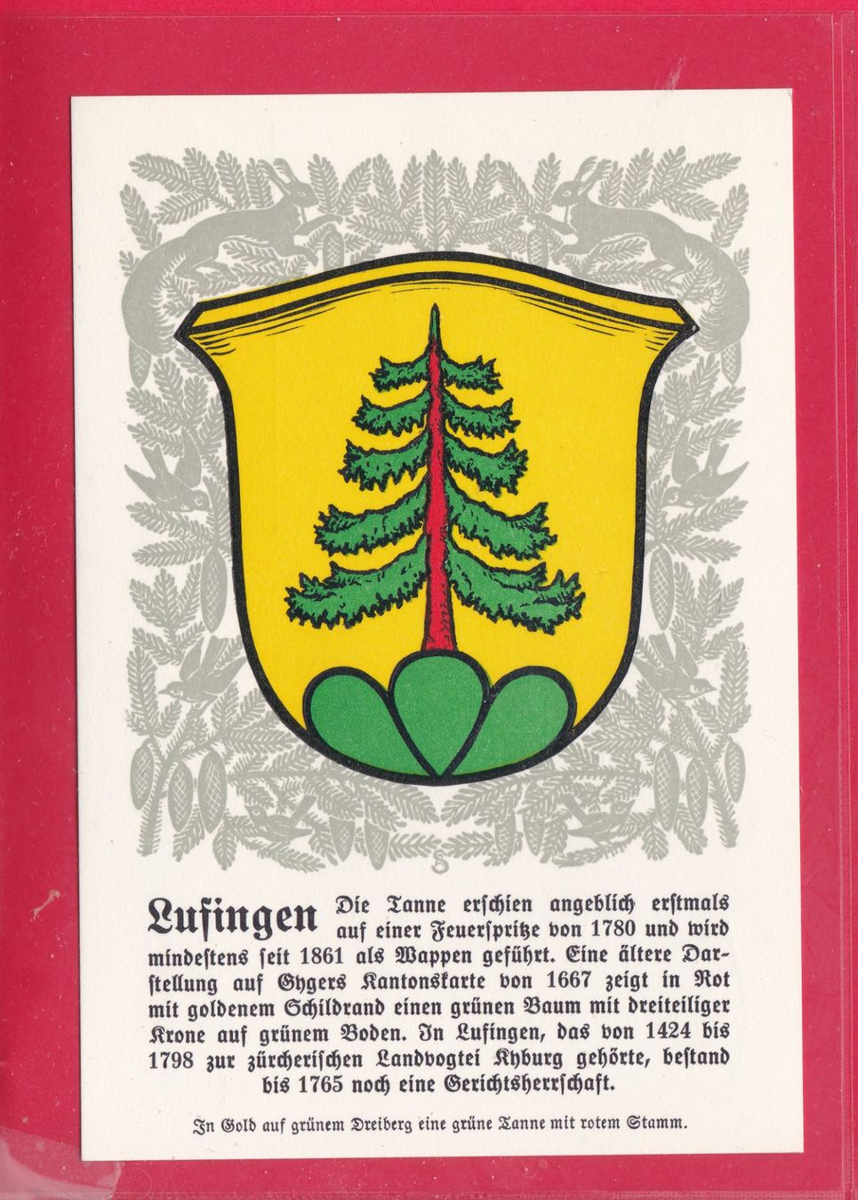 Cartoline postali: ZÜRCHER GEMEINDEWAPPEN, LUFINGEN – Usato da Oberrieden venduto da Gebirgsstelze