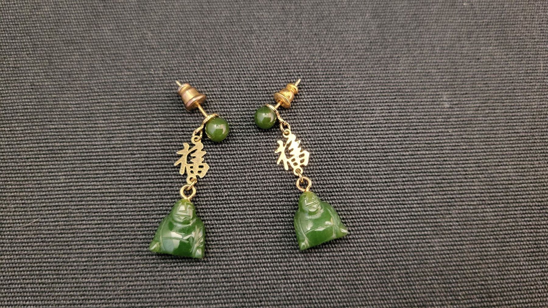 Orecchini pendenti & Orecchini a lobo: Jade-Ohrhänger mit Buddha – Usato da Basel venduto da spinne02 6