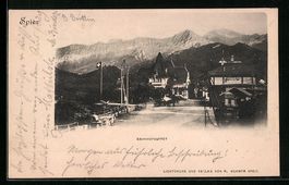 AK Spiez, Partie am Bahnhofbuffet, 1904