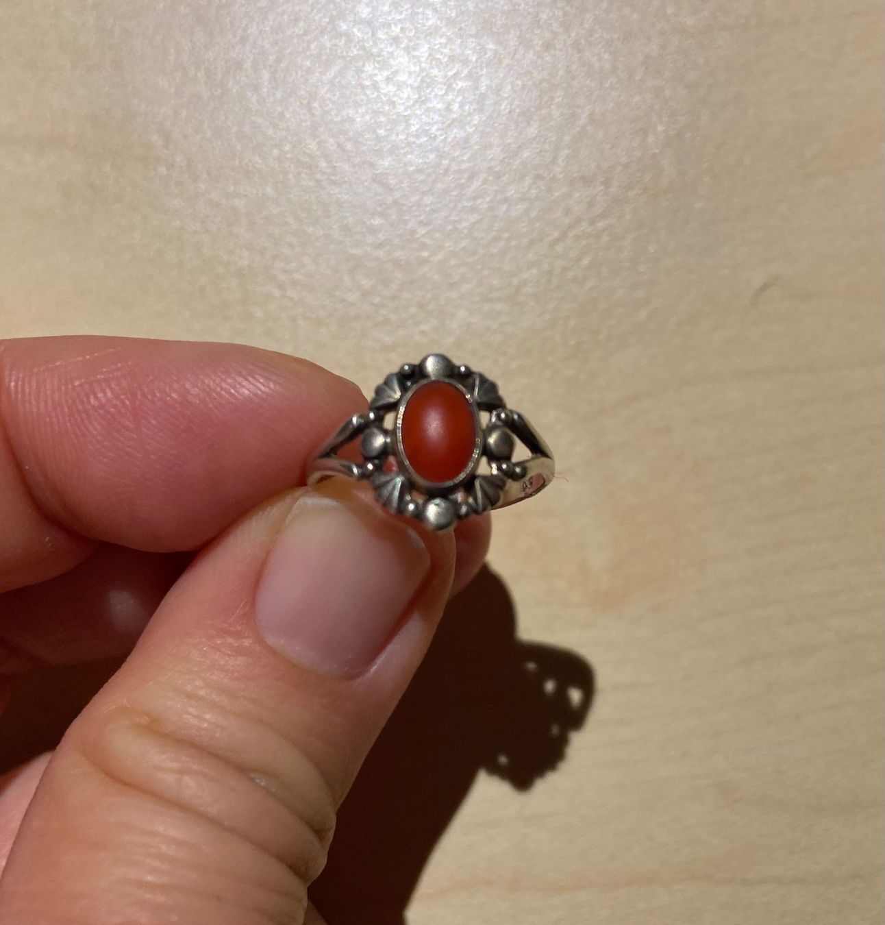 Anelli: Jugendstil Dänemark Koralle Silber Ring mit Stempel 830S – Usato da Niederhasli venduto da YHHC 1
