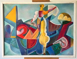 Remo Guidi Gemälde Konstruktion in der Galaxis 85x64 cm 1970