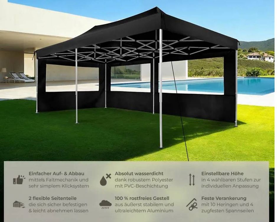 Tende & Padiglioni: Schwarzes Faltpavillon mit 2 Seitenteile 3x6m – Nuovo (secondo la descrizione) da Necker venduto da liq24 1