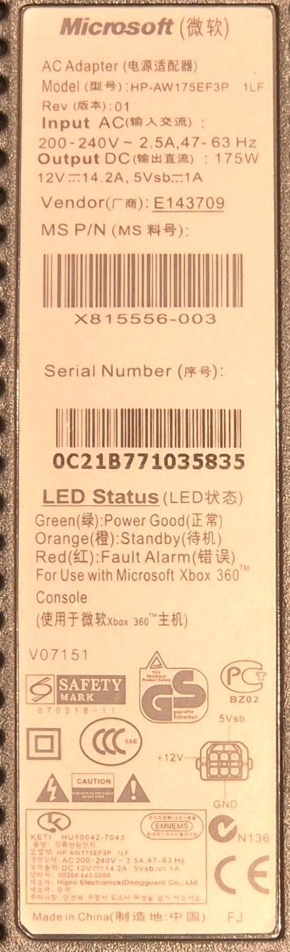 Microsoft Adattatori & Cavi: Alimentation Origine Microsoft Xbox 360 - 175W + Câble CH – Usato da Petit-Lancy venduto da millo5928 3
