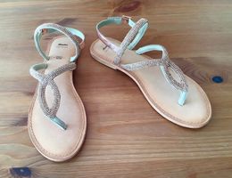 Bata Sparkly Rose Gold Leather Sandals 39