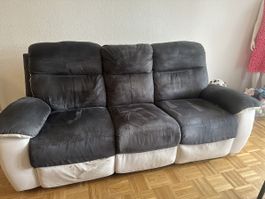 Canapé relaxant 3 places en daim gris anthracite/blanc