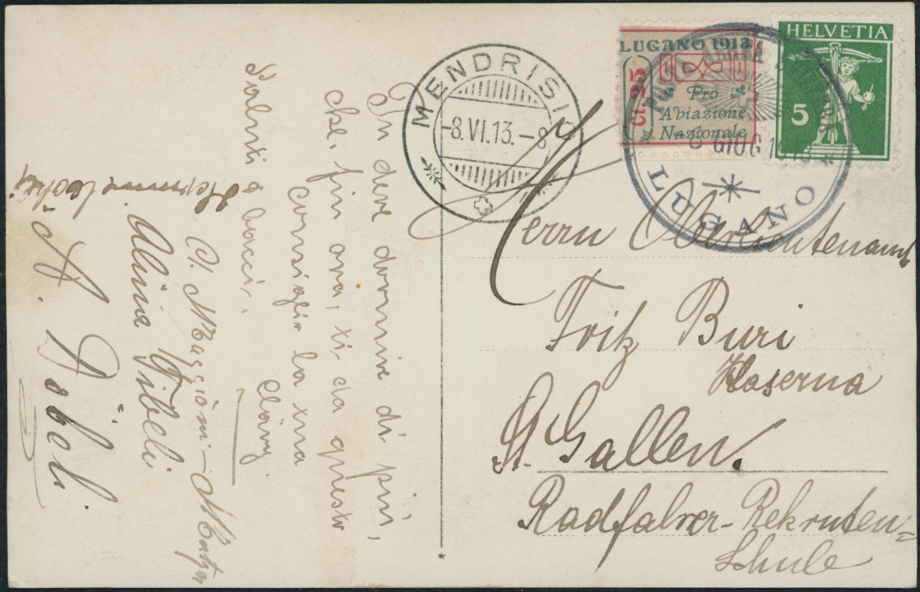 Tutti i francobolli: 1913 - Flugpost - Vorläufer - Lugano - Karte – Usato da Schindellegi venduto da leecollect