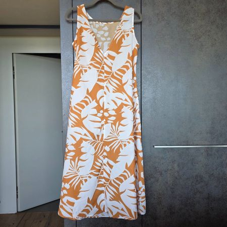 🐸 KLEID M MIT EXOTIK BLÄTTER MUSTER WEISS ROST ORANGE