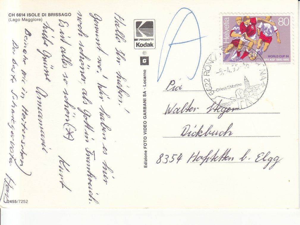 Cartoline postali: Brissago 1995 – Usato da Bürglen TG venduto da StampGraf 1