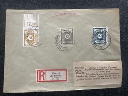 Coswig 1945 rarer R-Brief OPD Dresden Postmeisterzähnung SBZ