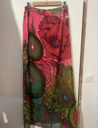 Jupe longue Desigual imprimé fleuri rose multicolore T S 