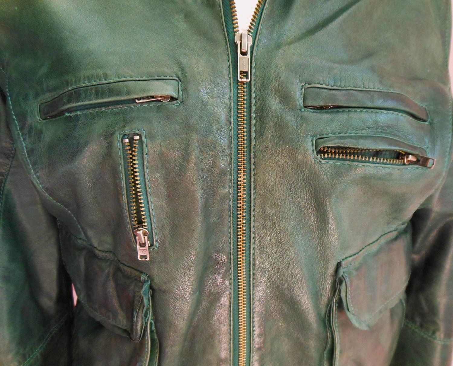 Giacche: Gr. 40 / 42 JAGGER & EVANS weiche ECHT Lederjacke dunkelgrün – Usato da Basel venduto da FRAU.ZAUBER.MOND 5