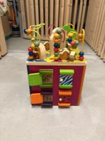Activity Cube with beads, animal figures, and doors