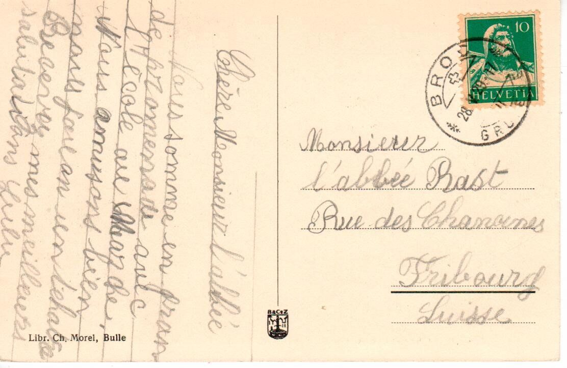 Ansichtskarten: Chapelle des Marches à Broc  1929 – Gebraucht aus Wolhusen von Curver9 1