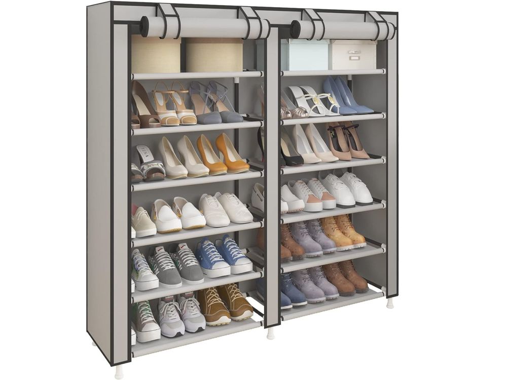 LANTUS Kleiderschrank Aus Stoff - Faltbar, 175x150x45 Cm, Mit Kleiderstange & Regal, Schwarz