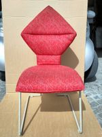 Retro Stuhl, Rot mit Muster, Metallgestell
